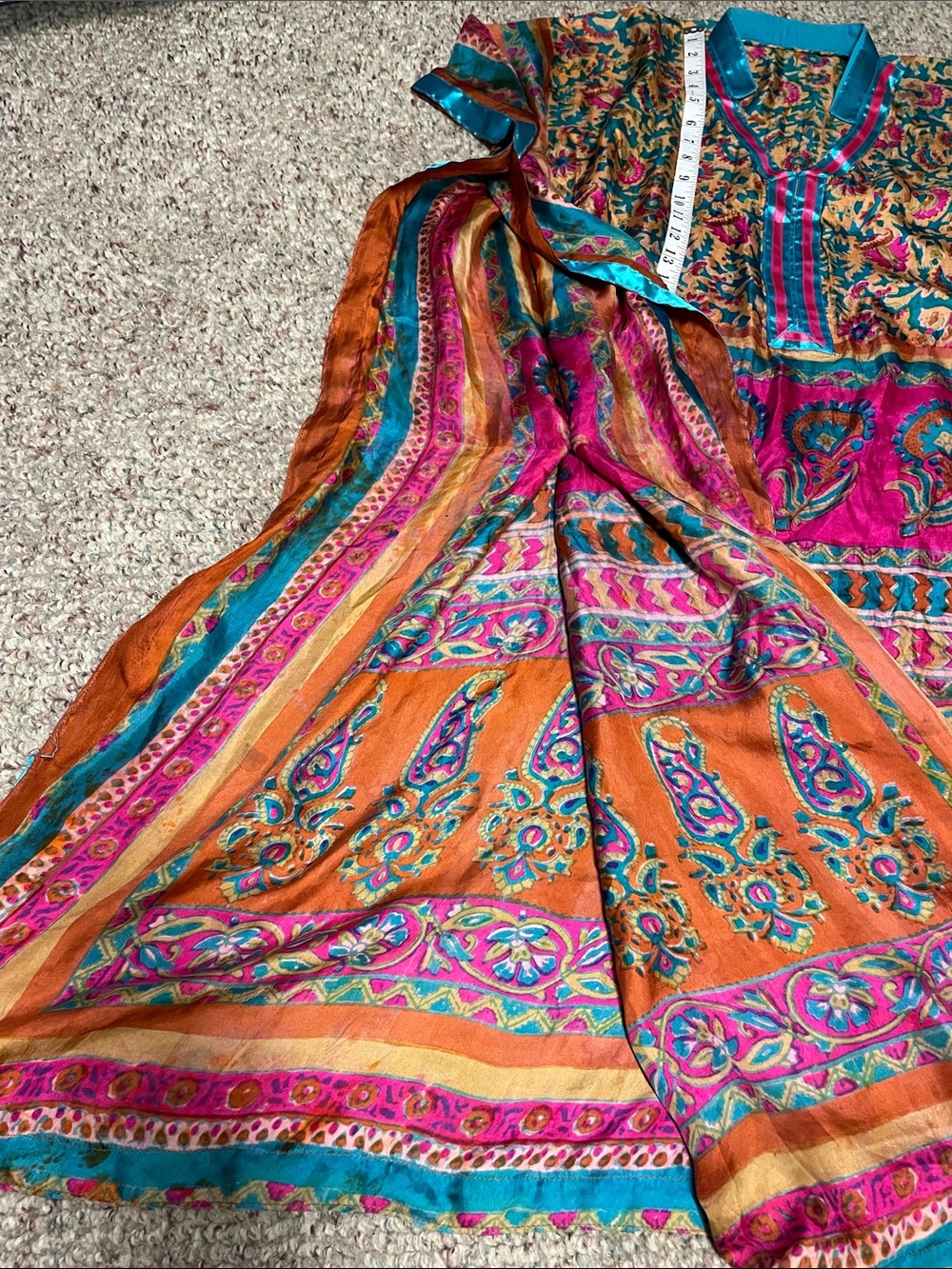 Vintage 100% silk boho printed caftan - Picture 5 of 8